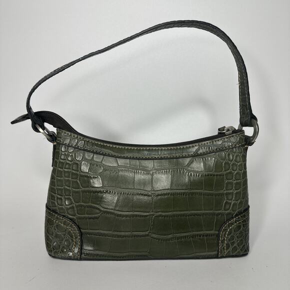 Vintage Tommy Hilfiger Mini Handbag Purse Croc Embossed Faux Leather Y2K Green - Picture 2 of 16